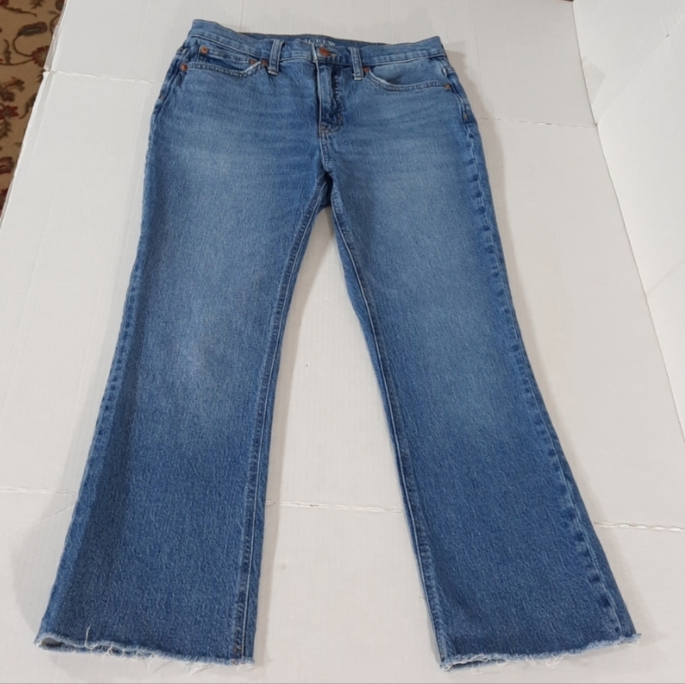 J Crew 9" Demi Boot Crop Raw Hem Jeans in Cedar Wash